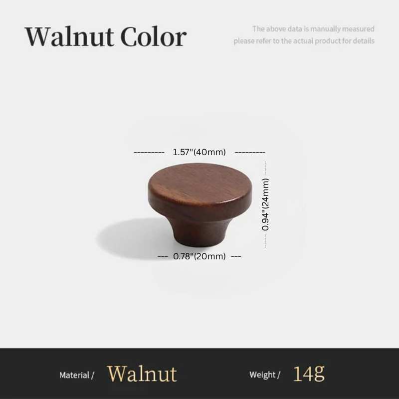 Wooden knob with measurements on a white background