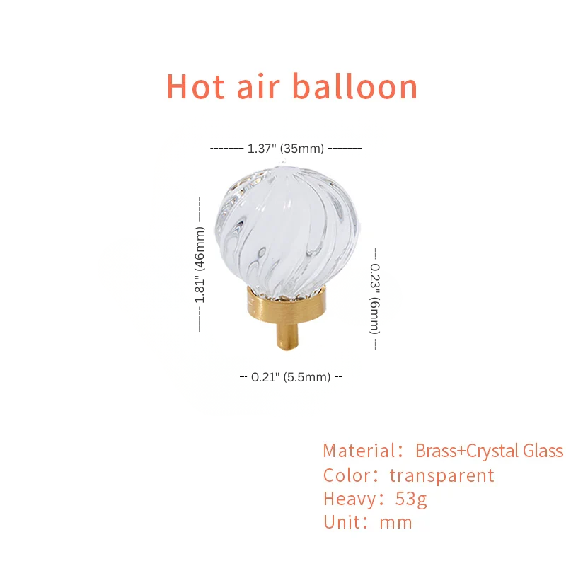 Hot air balloon decorative item with measurements and material details on a white background