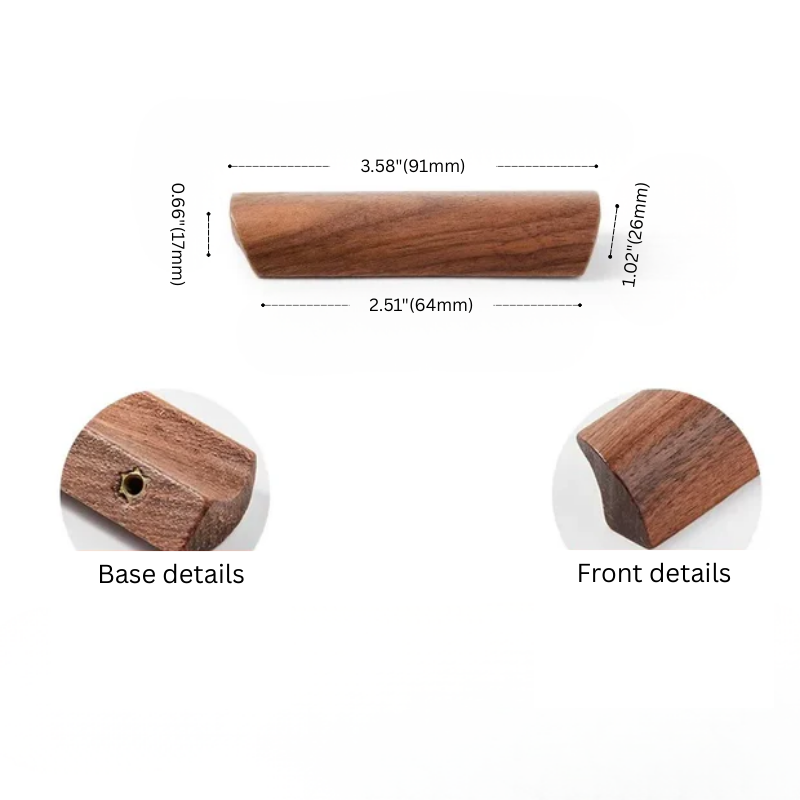 Wooden product with measurements and details on a white background