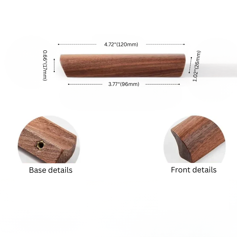 Wooden furniture leg with measurements on a white background