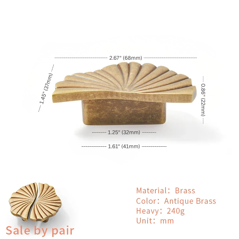 Brass decorative element with measurements on a white background
