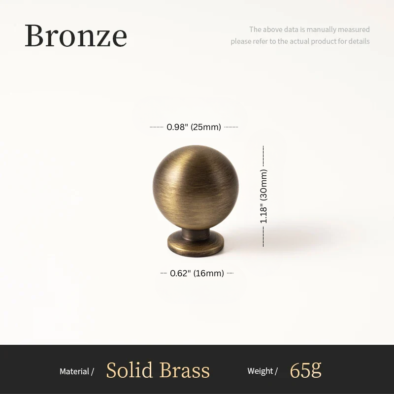 Bronze knob with measurements on a white background