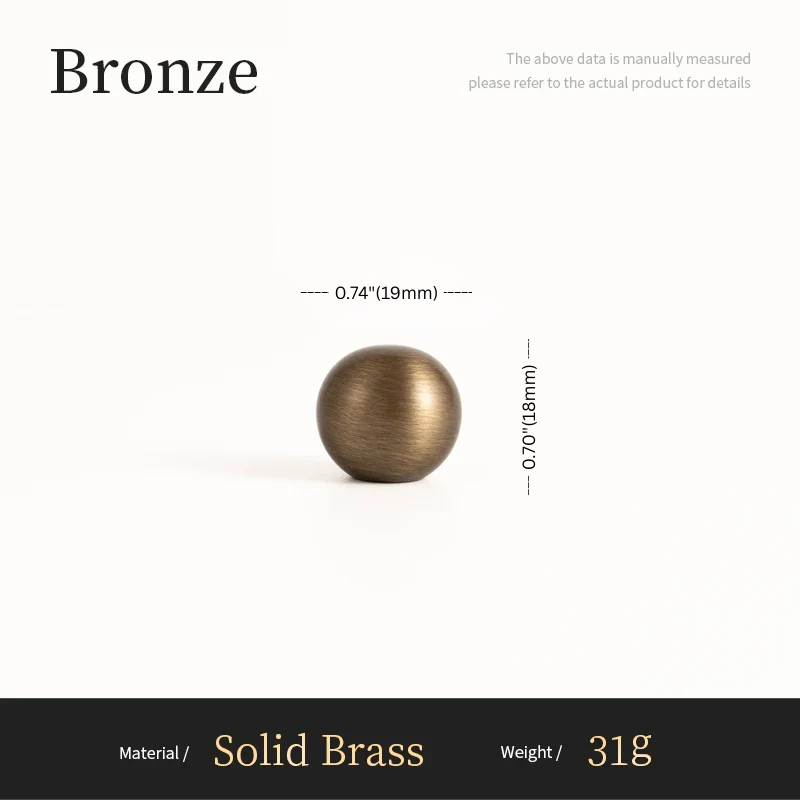Bronze ball with measurements on a white background