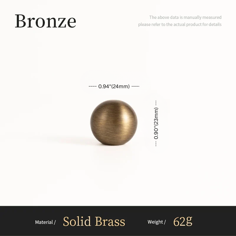 Bronze ball with measurements on a white background
