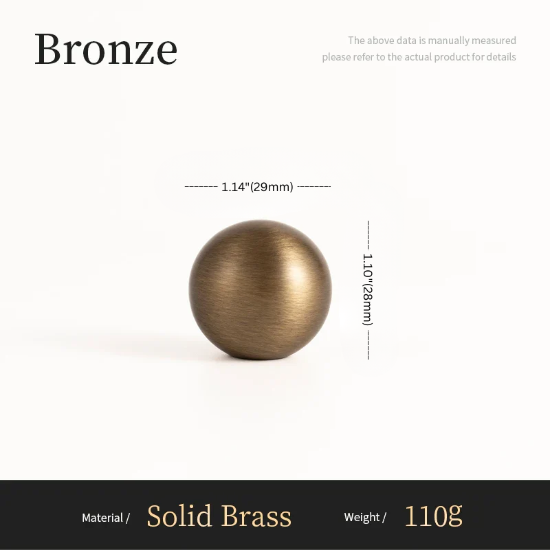 Bronze ball with measurements on a white background