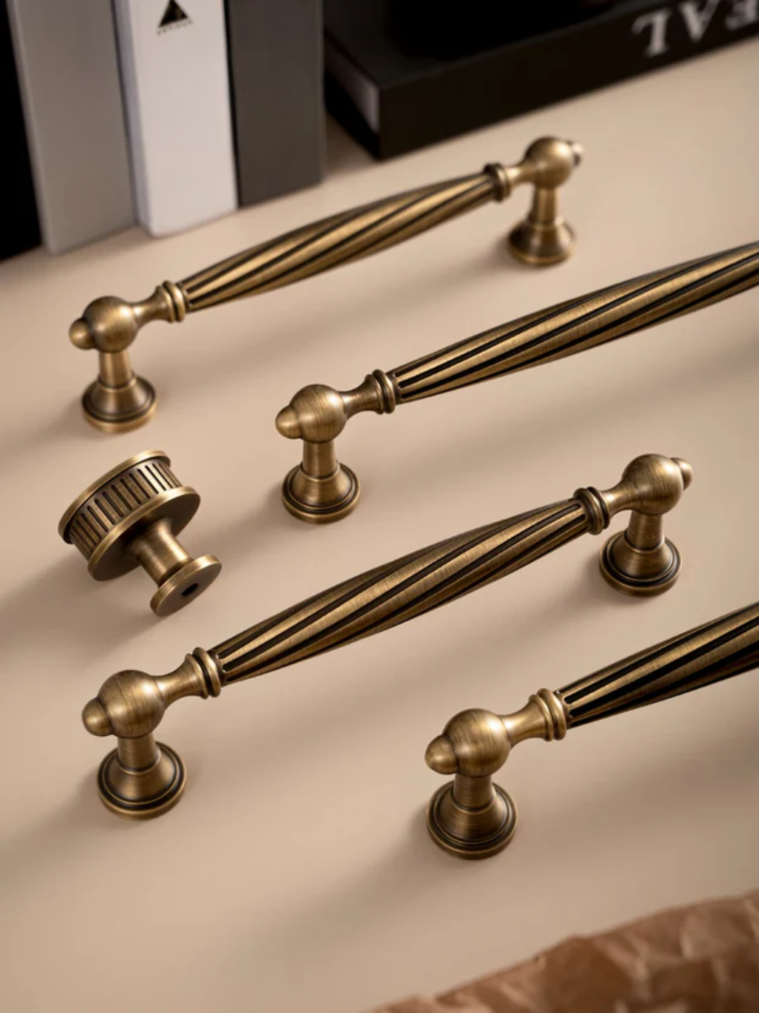 Brass ceiling fixture on a white ceiling.