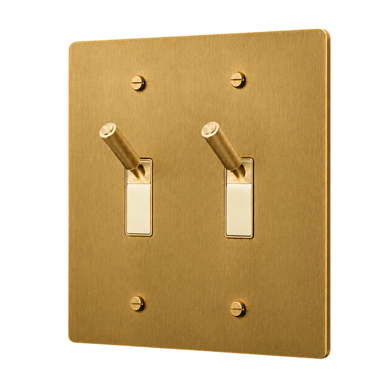 Gold double toggle switch on a white background