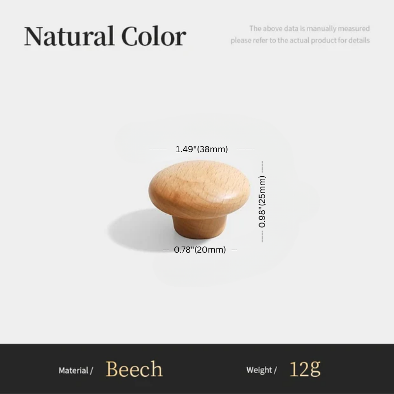 Wooden knob with measurements on a white background