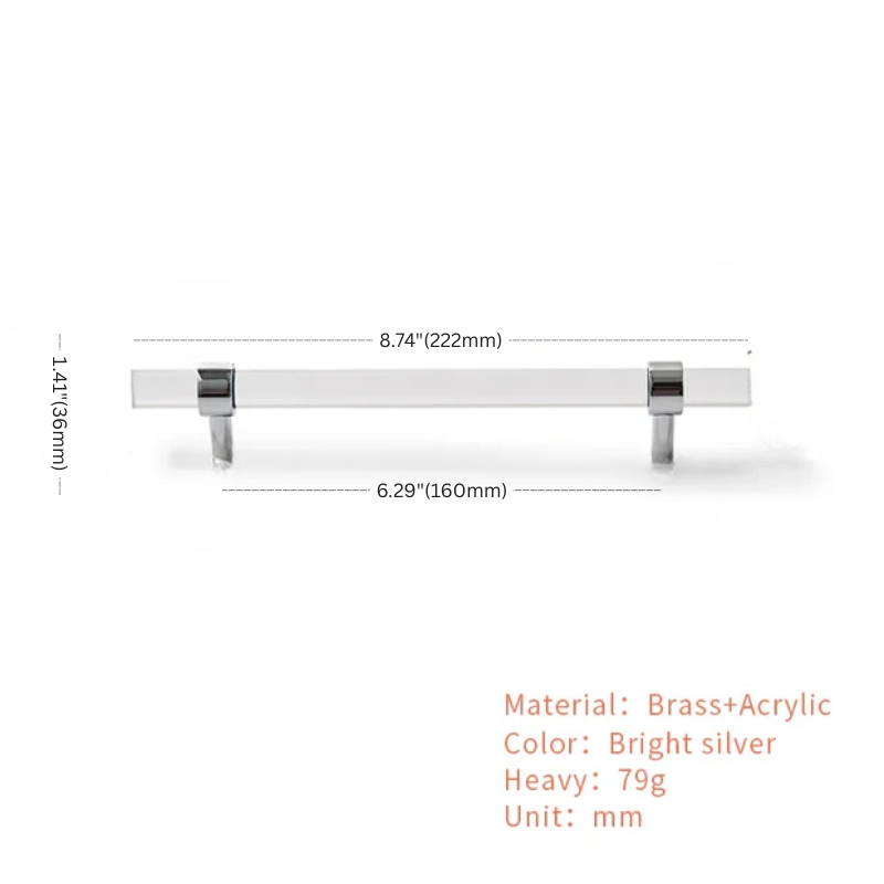 Measurement chart of a rectangular handle with dimensions and material details on a white background