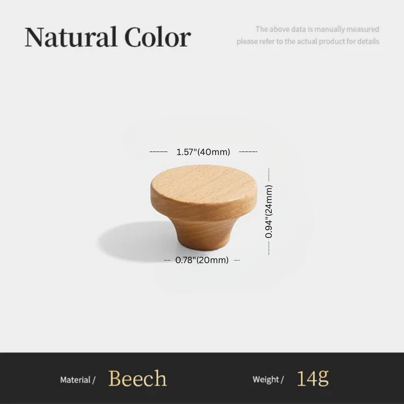 Wooden knob with measurements on a white background