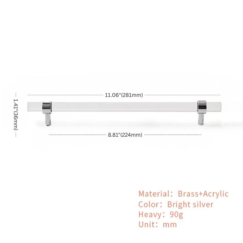 Measurement chart of a rectangular object with dimensions and material details on a white background