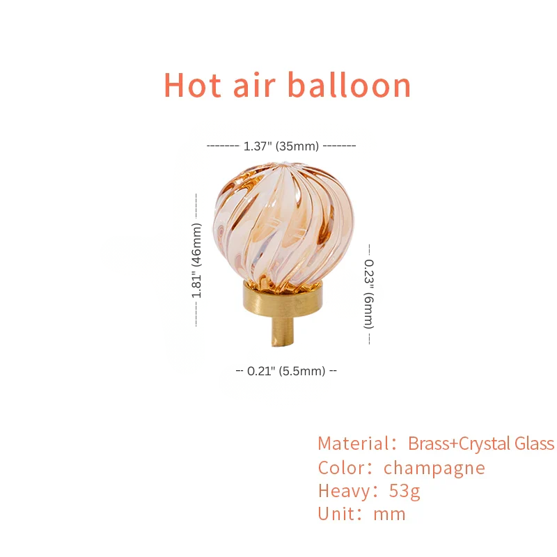Hot air balloon-shaped object with measurements and material details on a white background