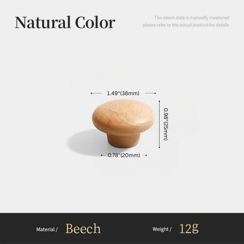 Wooden knob with measurements on a white background