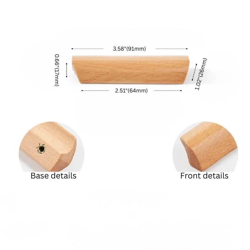 Wooden product with measurements and details on a white background