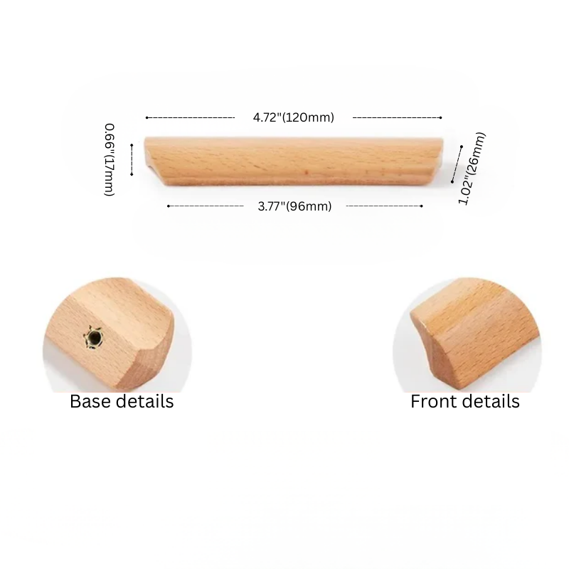 Wooden product with measurements and details on a white background