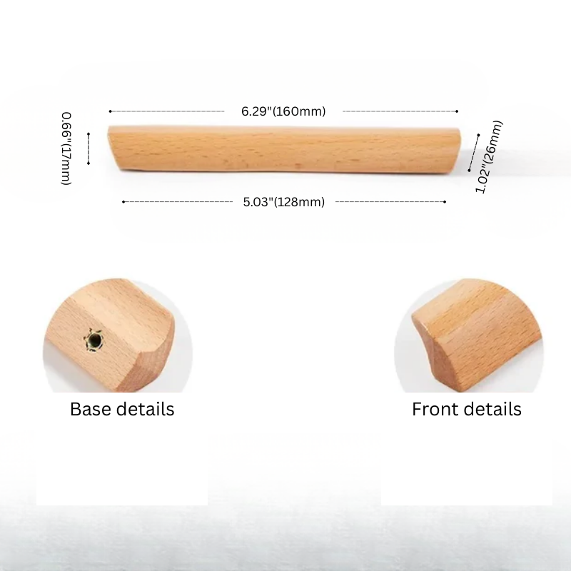 Wooden tool with measurements and details on a white background