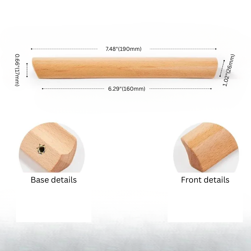 Wooden tool with measurements and details on a white background