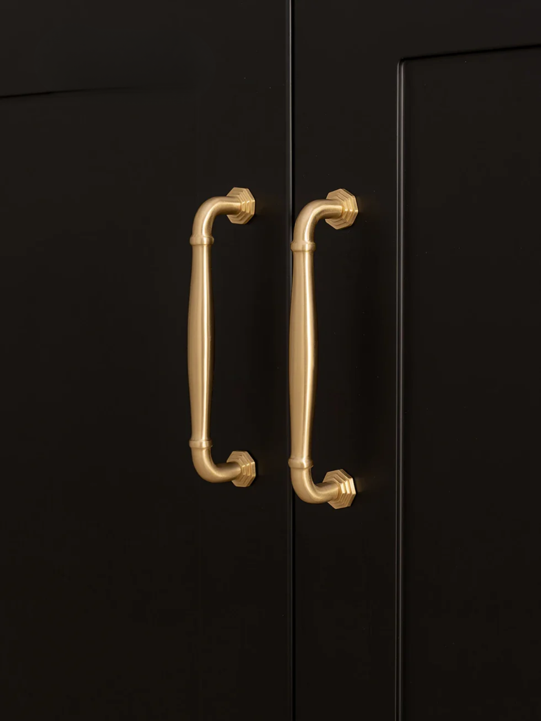 Black cabinet with gold handles