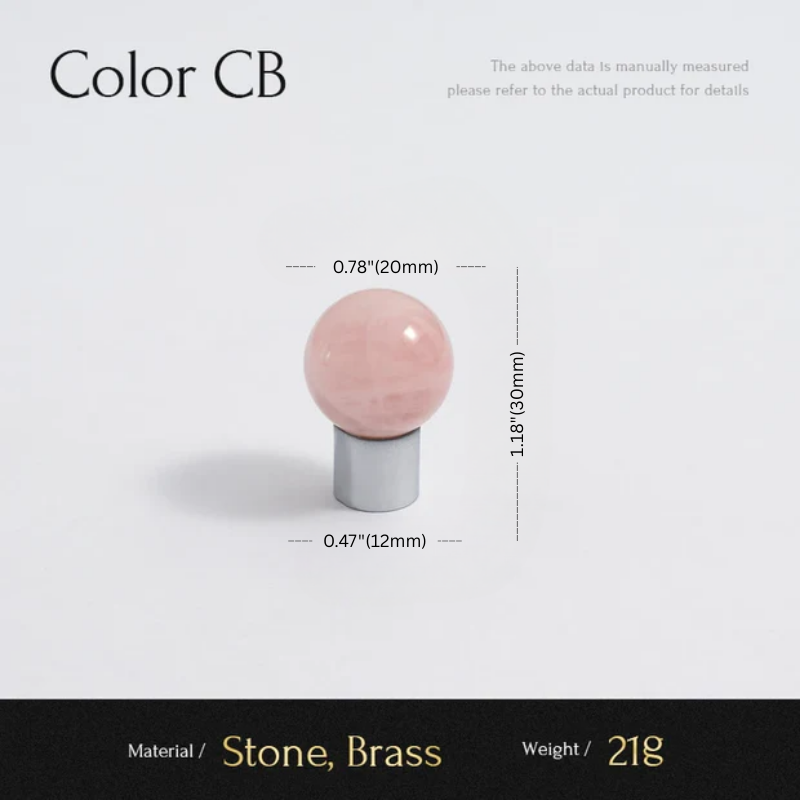 Measurement chart for a pink stone on a silver base with dimensions and material details.
