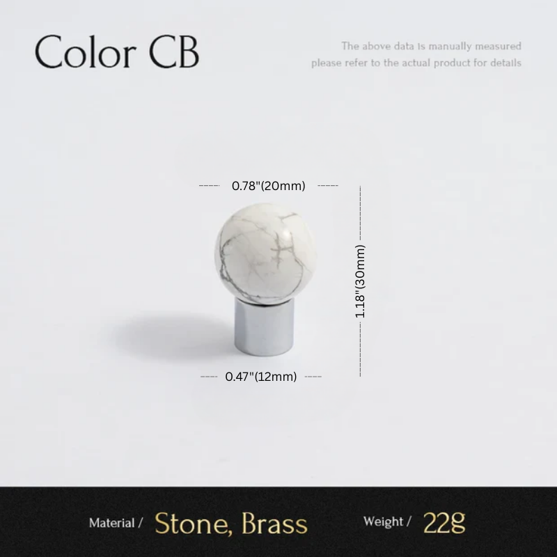 Measurement details of a stone and brass product on a white background