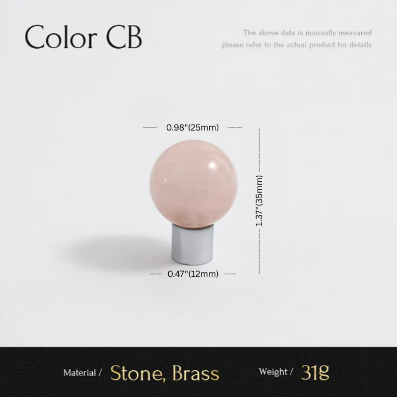 Measurement chart with a pink knob and dimensions on a light gray background