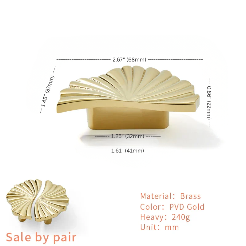 Gold decorative element with measurements on a white background