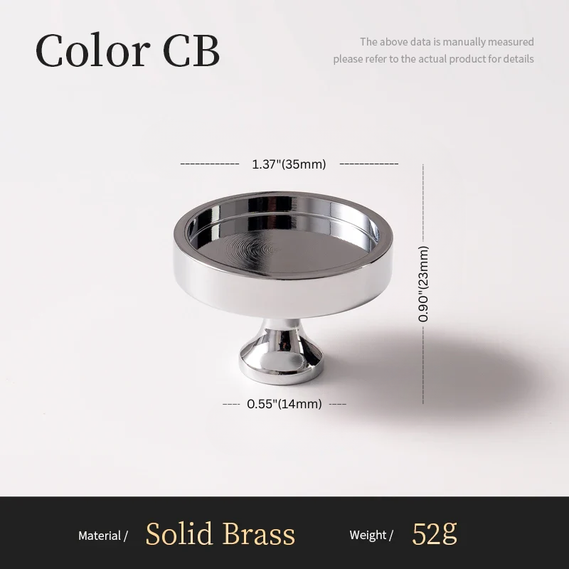 Measurement chart of a solid brass item with dimensions and material details.