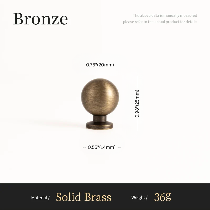 Bronze knob with measurements on a white background