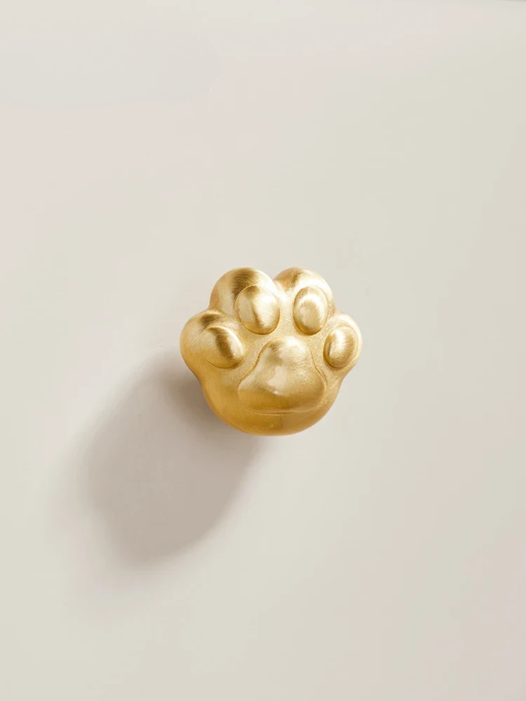 Gold paw-shaped object on a light beige background