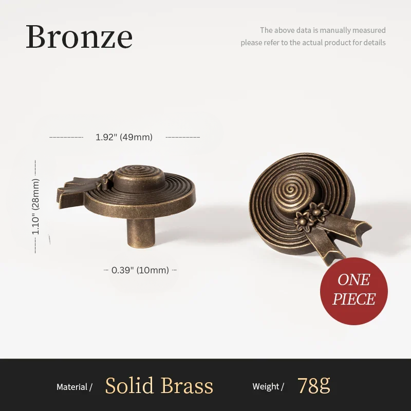 Bronze decorative elements with measurements on a white background