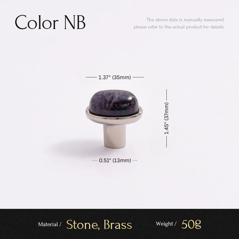 Measurement chart for a stone and brass product with dimensions and material details.