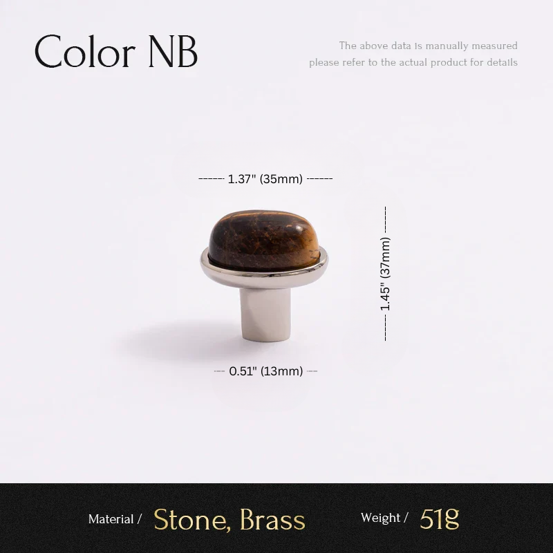 Ring with stone and brass band, shown with measurements on a white background