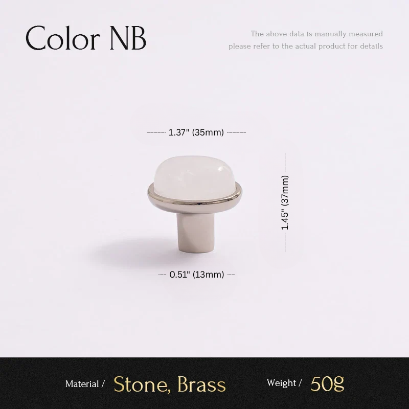 Measurement chart for a stone and brass ring with dimensions and material details.