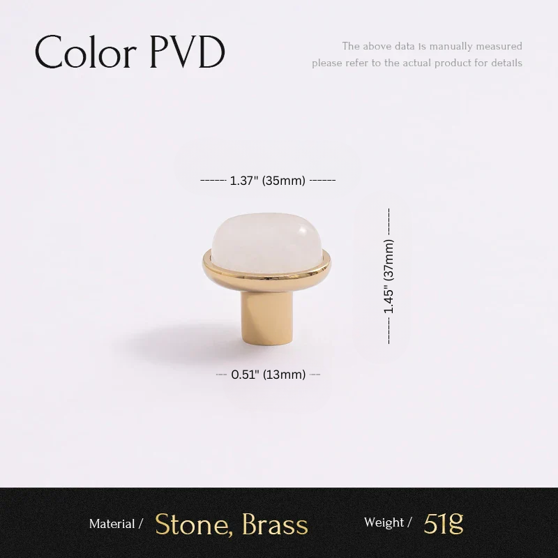 Measurement chart for a stone and brass product with dimensions and material details.