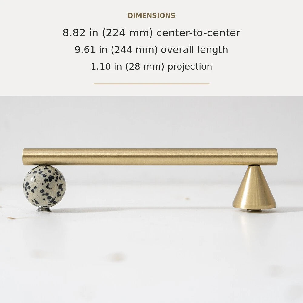 White Marble decorative accent and brass cabinet pull, 8.82-inch center-to-center