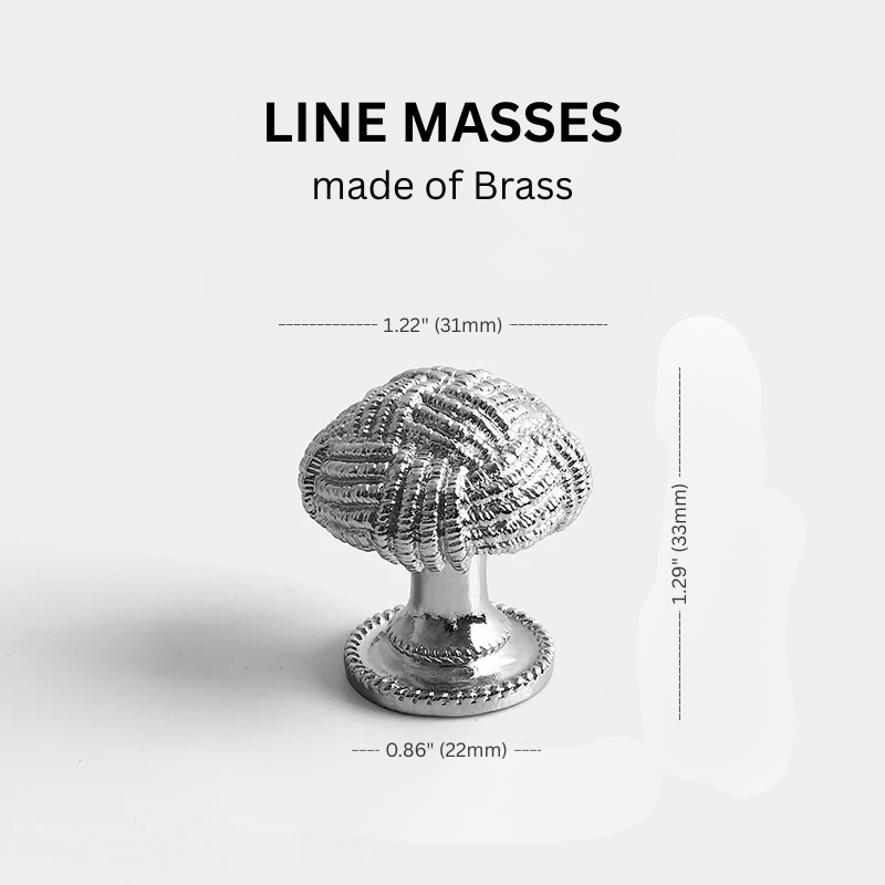 Decorative metal knob with dimensions on a white background