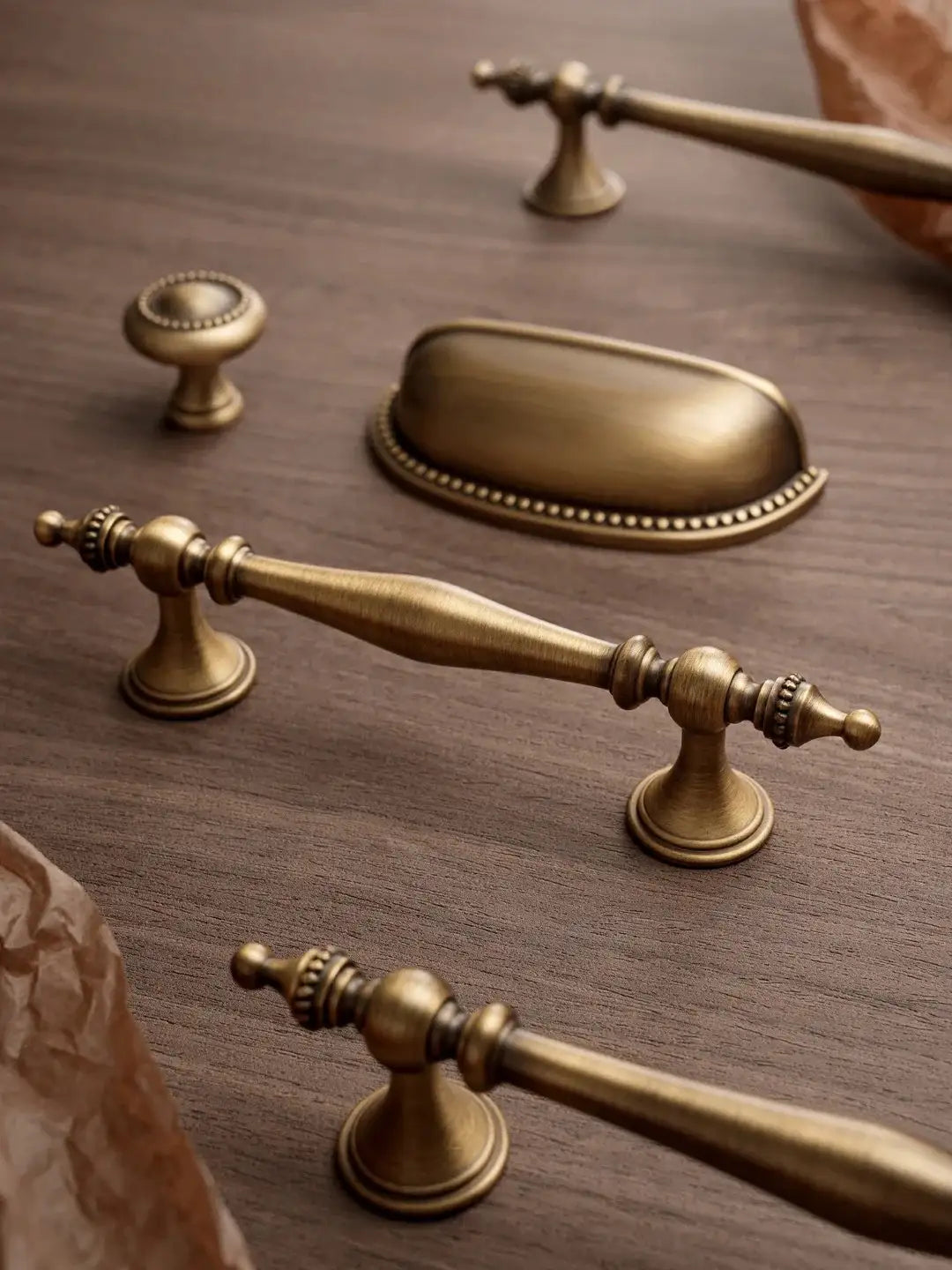 Solid Brass Cabinet Pull & Knob — Antique Brass Finish