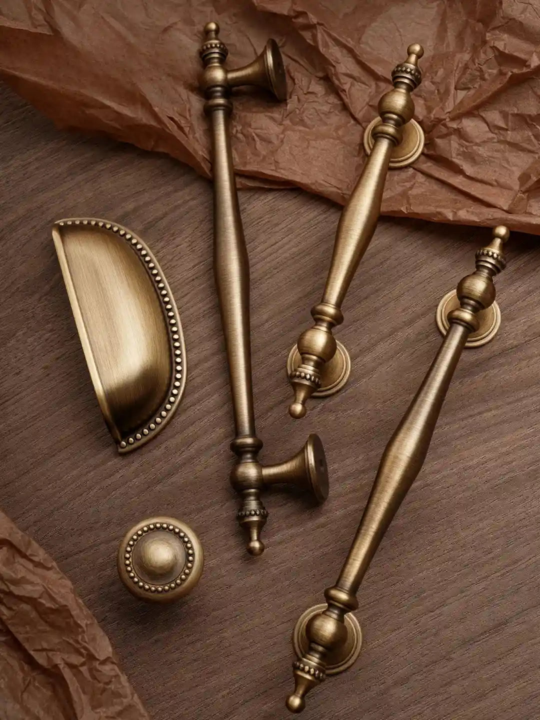 Solid Brass Cabinet Pull & Knob — Antique Brass Finish
