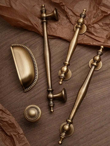 Solid Brass Cabinet Pull & Knob — Antique Brass Finish