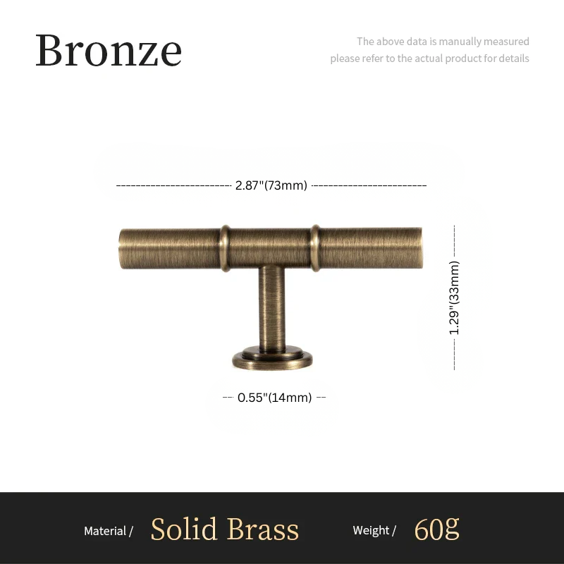 Bronze curtain rod with dimensions and material details on a white background