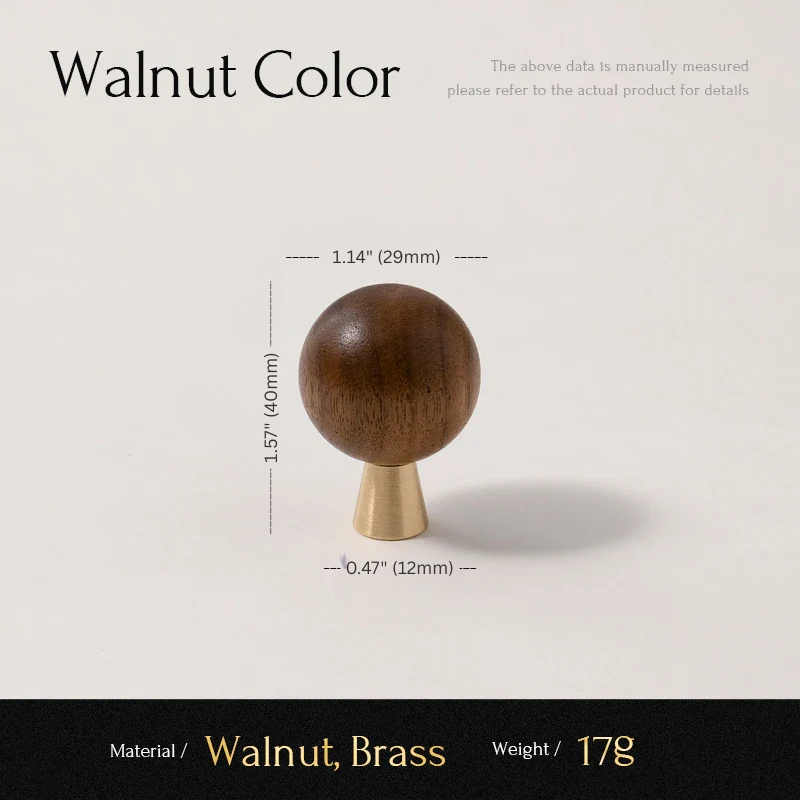 Wooden and brass object with measurements on a light gray background