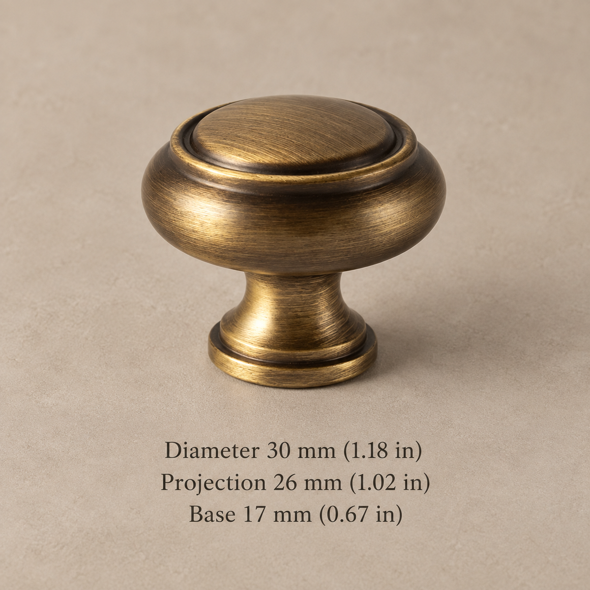 Solid Brass Cabinet Knobs with Backplates — Antique Brass — ringed-knob