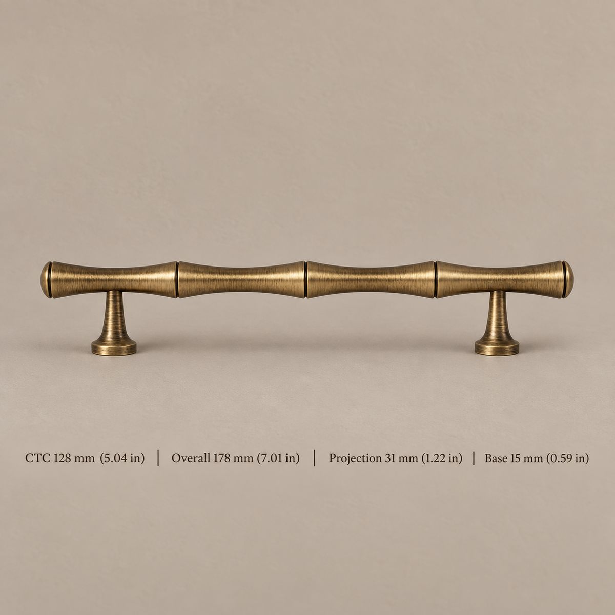 Solid Antique Brass Cabinet Pull & Knob — Bamboo Modern Design — pull-128mm
