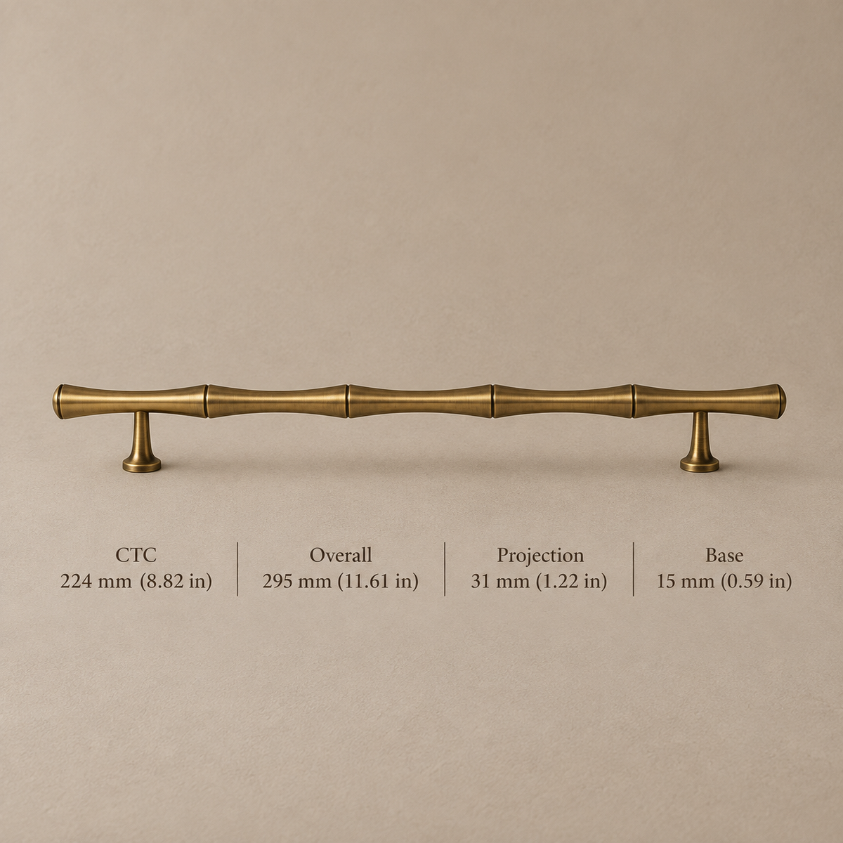 Solid Antique Brass Cabinet Pull & Knob — Bamboo Modern Design — pull-224mm