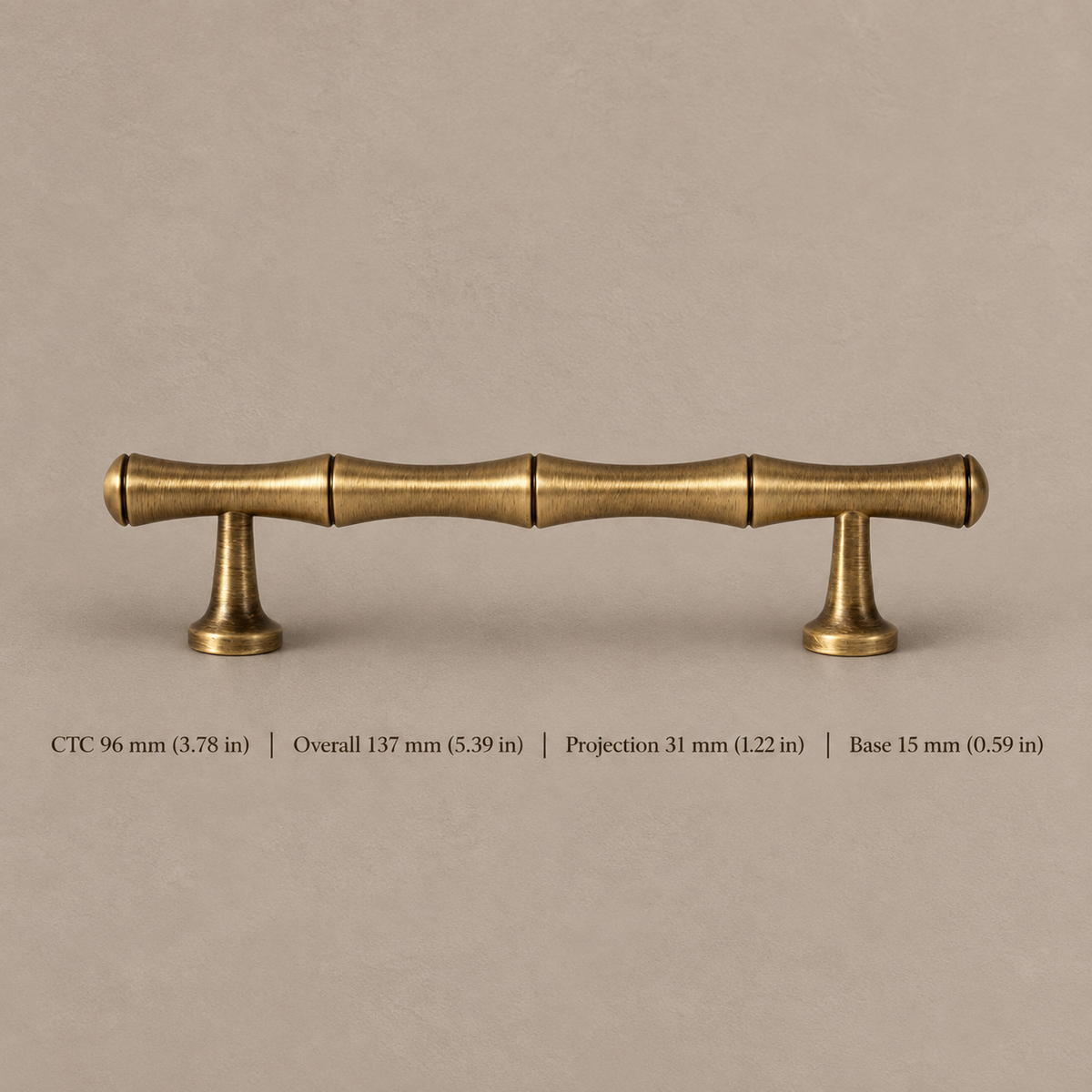 Solid Antique Brass Cabinet Pull & Knob — Bamboo Modern Design — pull-96mm
