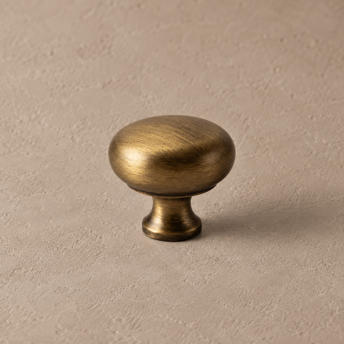 European Antique Brass Cabinet Knob & Pull — Classic Retro Hardware on a deep olive studio background