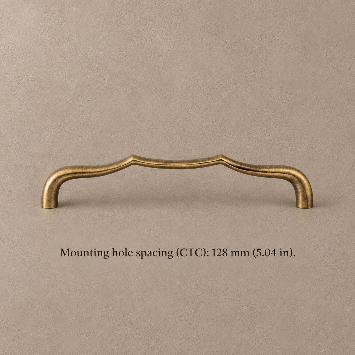 Antique brass tapered pull with 128 mm CTC measurement