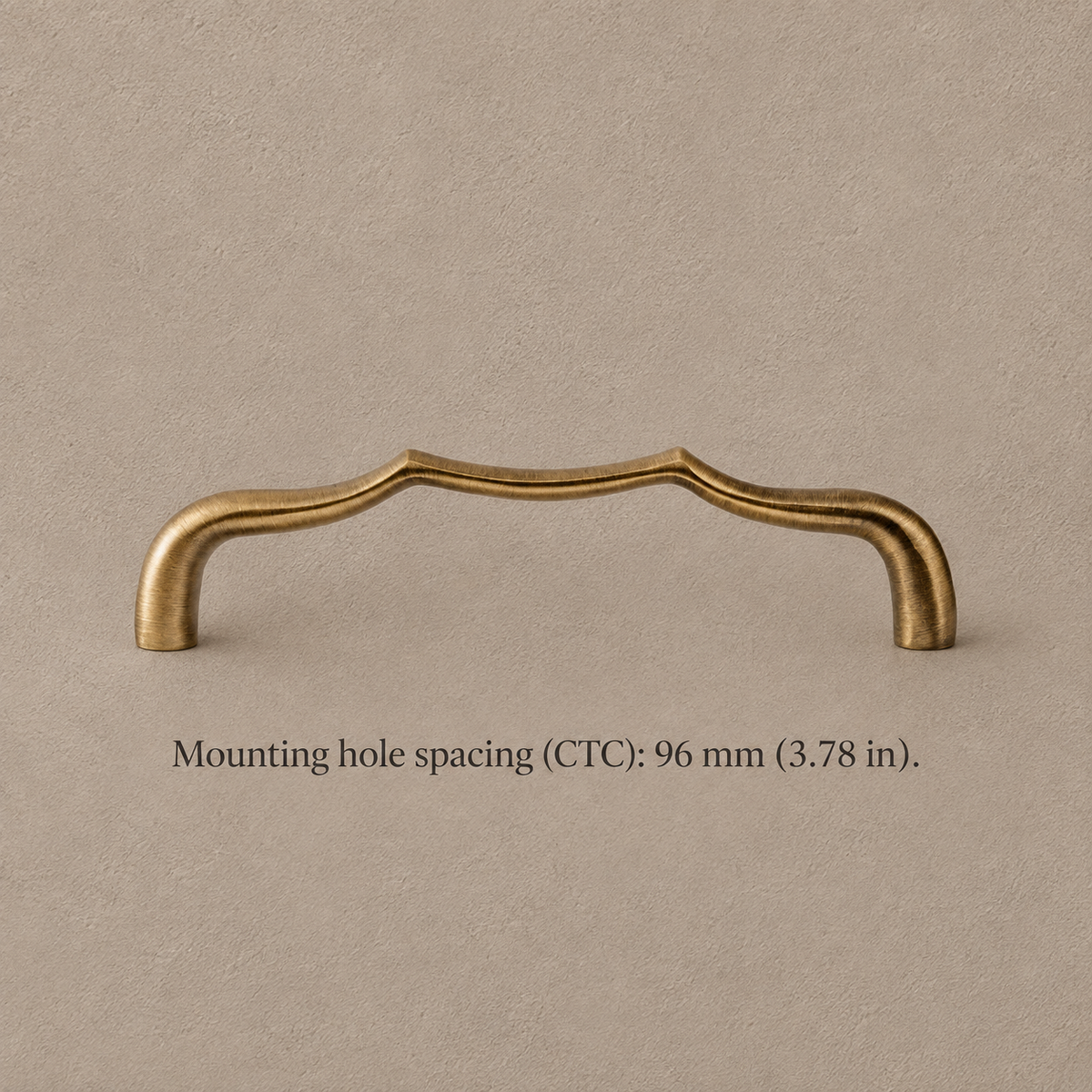 Antique brass tapered pull with 96 mm CTC measurement