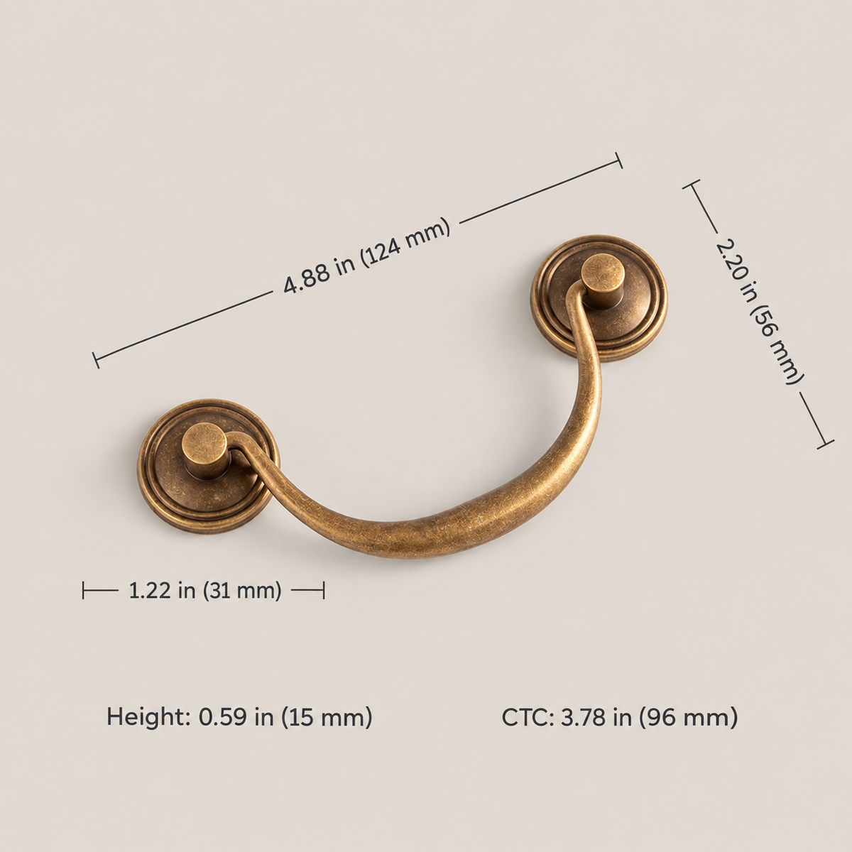 antique bronze bail pull 96 mm dimensions