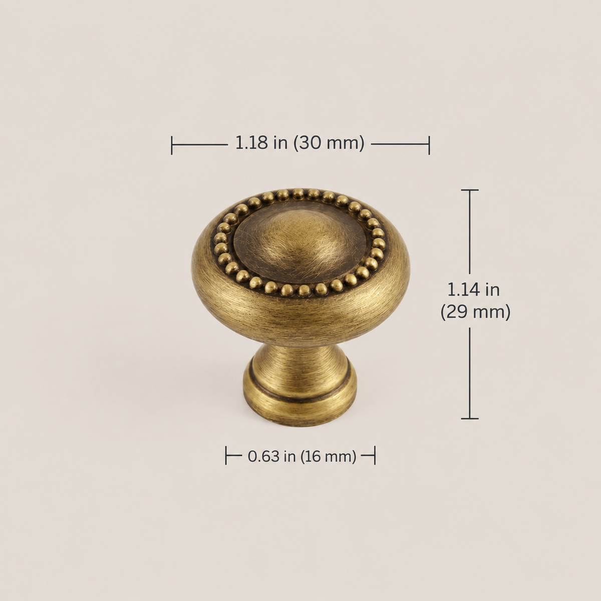antique bronze beaded knob 30 mm dimensions